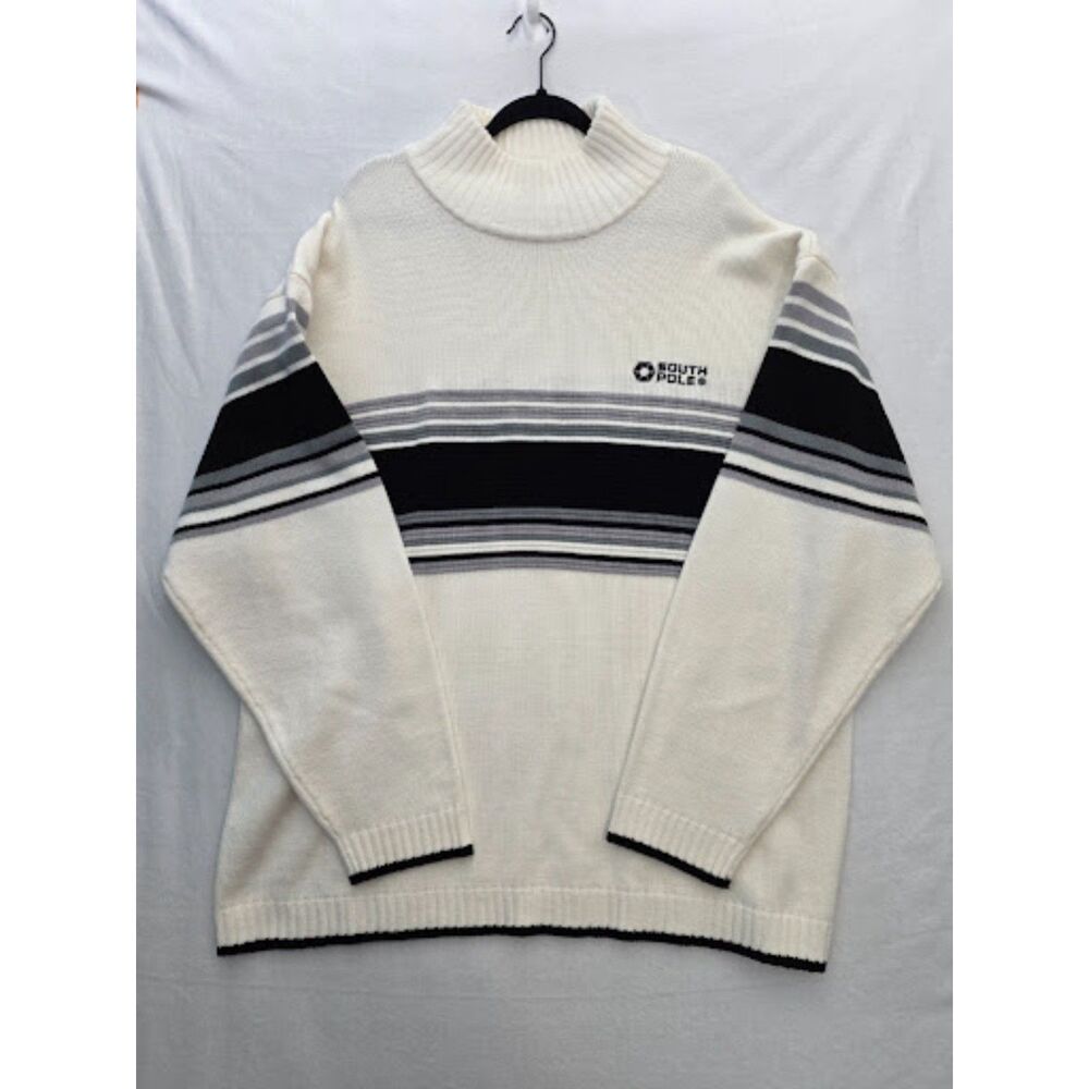 South Pole Sweater Mock Neck Vintage XXL White Y2K Streetwear